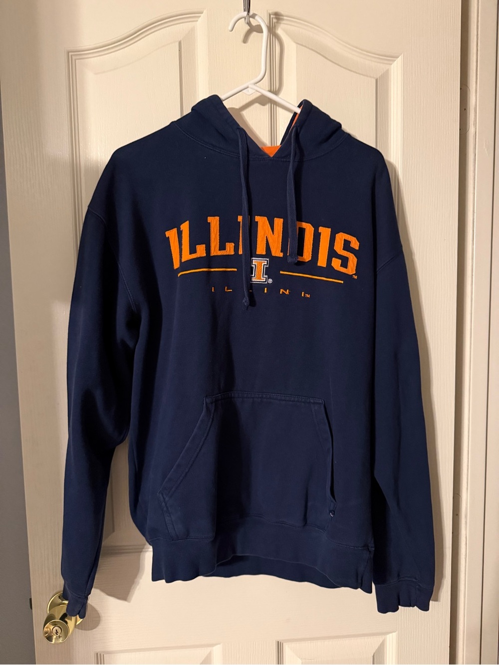 Illinois Men's Navy Hoodie with Orange Logo